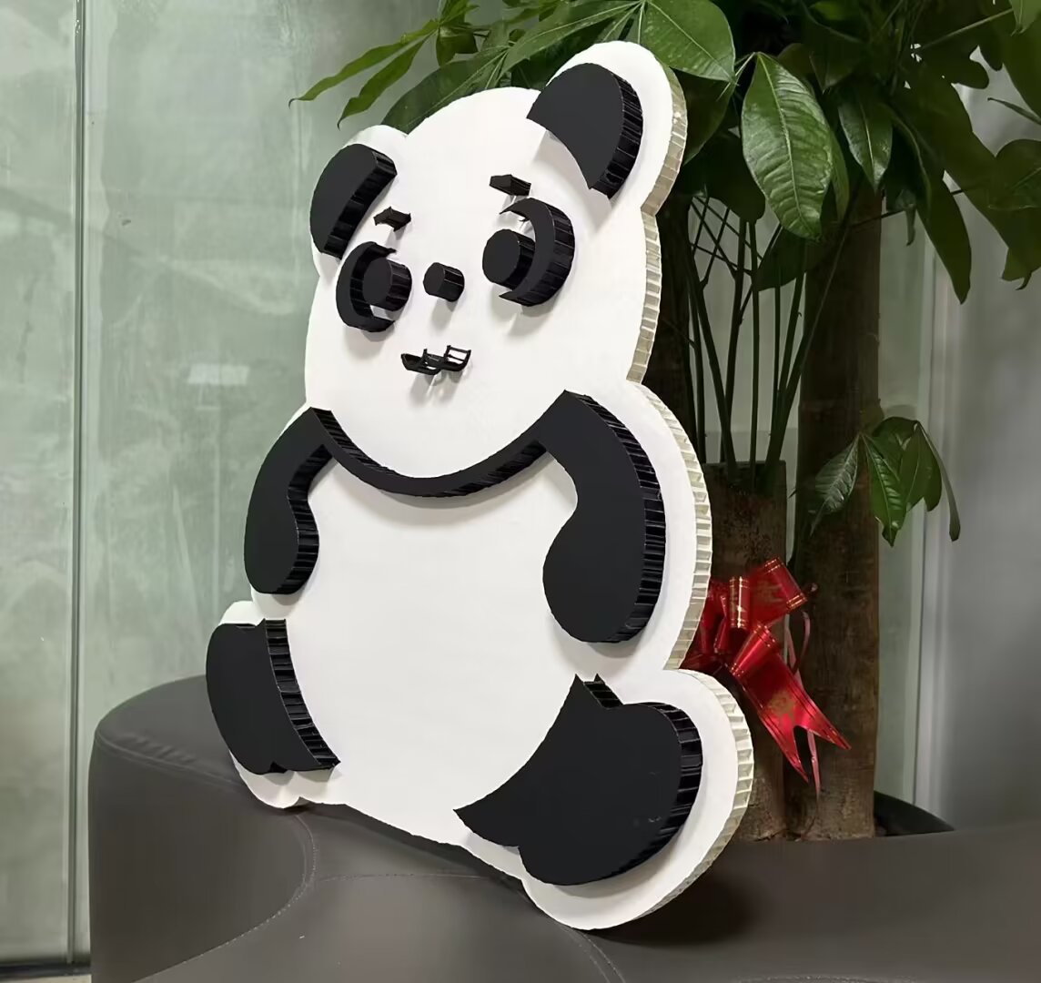 商业美陈道具快速制作方案-熊猫造型KT板瓦楞纸板立体道具
